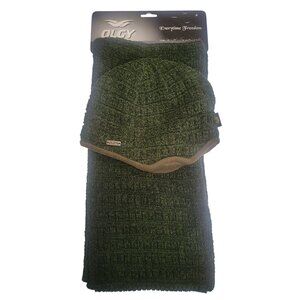 Olgy Green Knit Beanie & Scarf Set With Fleece Lining For Cold Weather Comfort